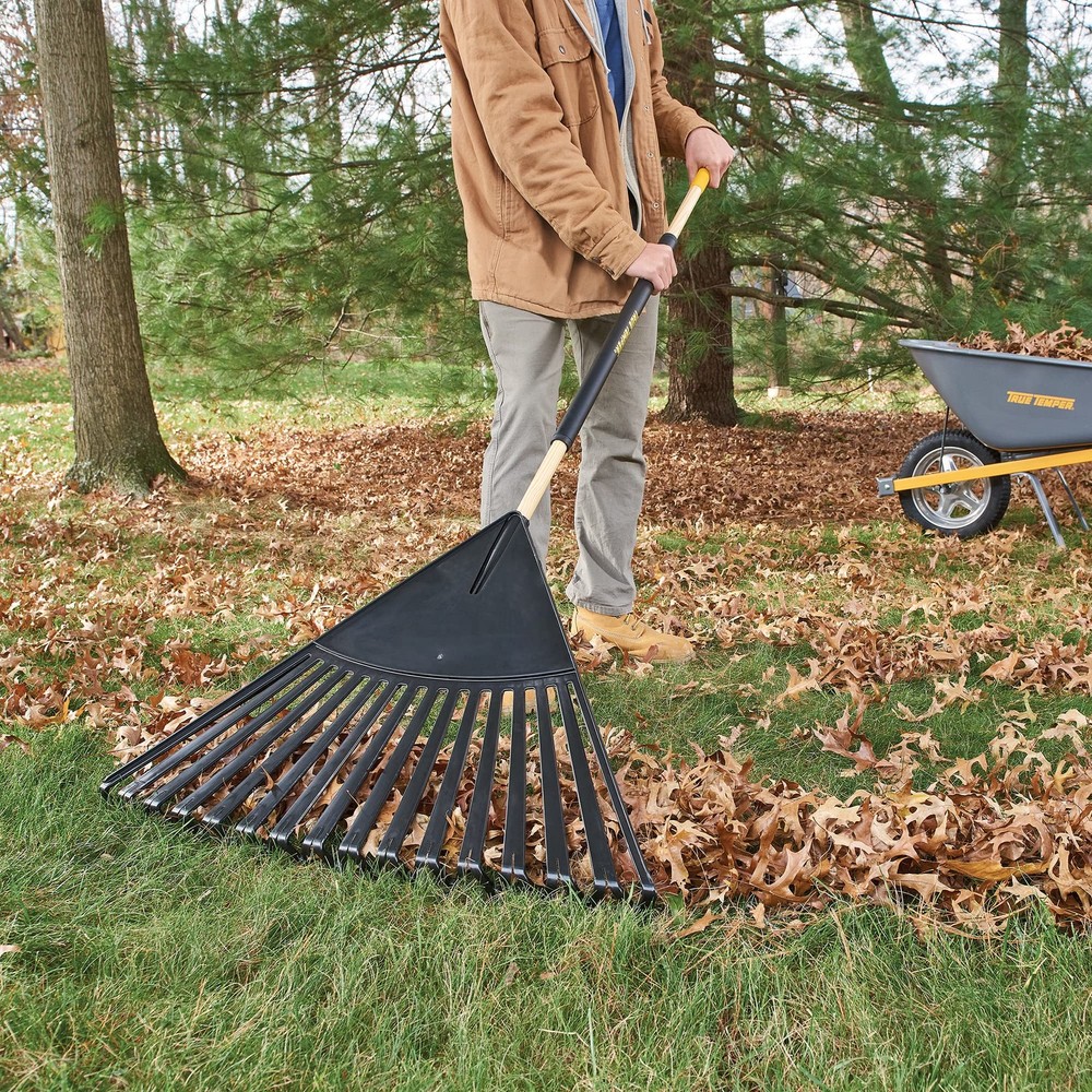 True Temper 30 Inch Clog Free Leaf Rake With Comfort Grip Handle