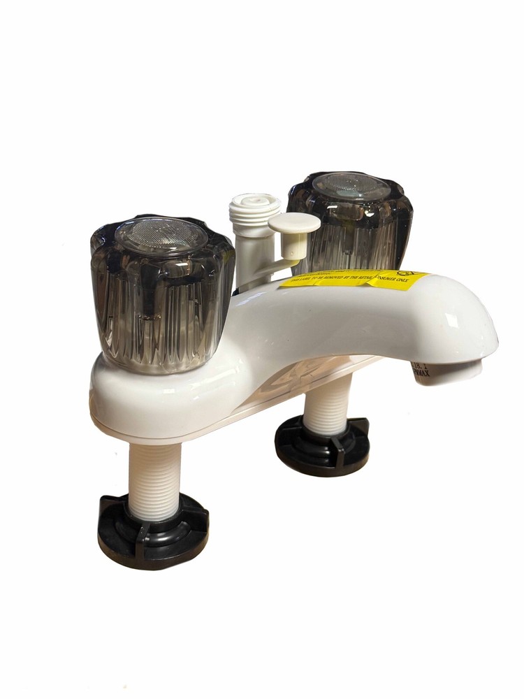RV Bathroom Lavatory Faucet White Smoked Handles W/ Hose Diverter Hookup Camper