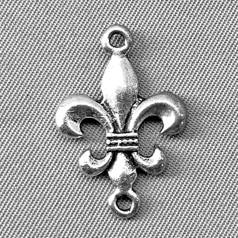 Fleur De Lis 2 loop Links 23x16mm Antique Silver Plated Alloy Q30 Per Pkg