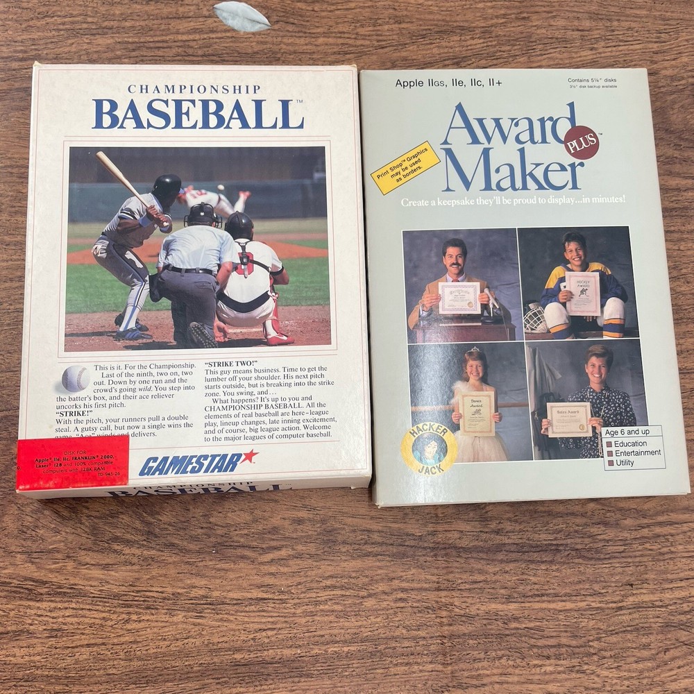 Vintage Computer Software And Game Lot Award Maker Plus & Baseball Tested 5.25”