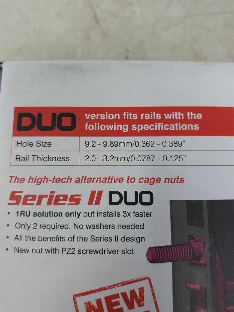 Rackstuds DUO20 Series II – 1RU Rack Mount Solution – 20-Pack – Cage Nut & Screw