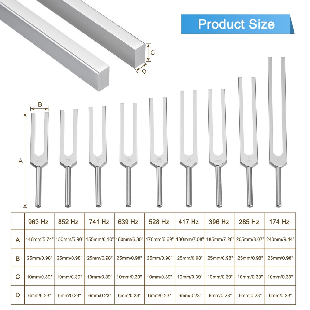 9 Pcs Silver Tuning Fork Set for Instrument Treatment Aluminium Fork
