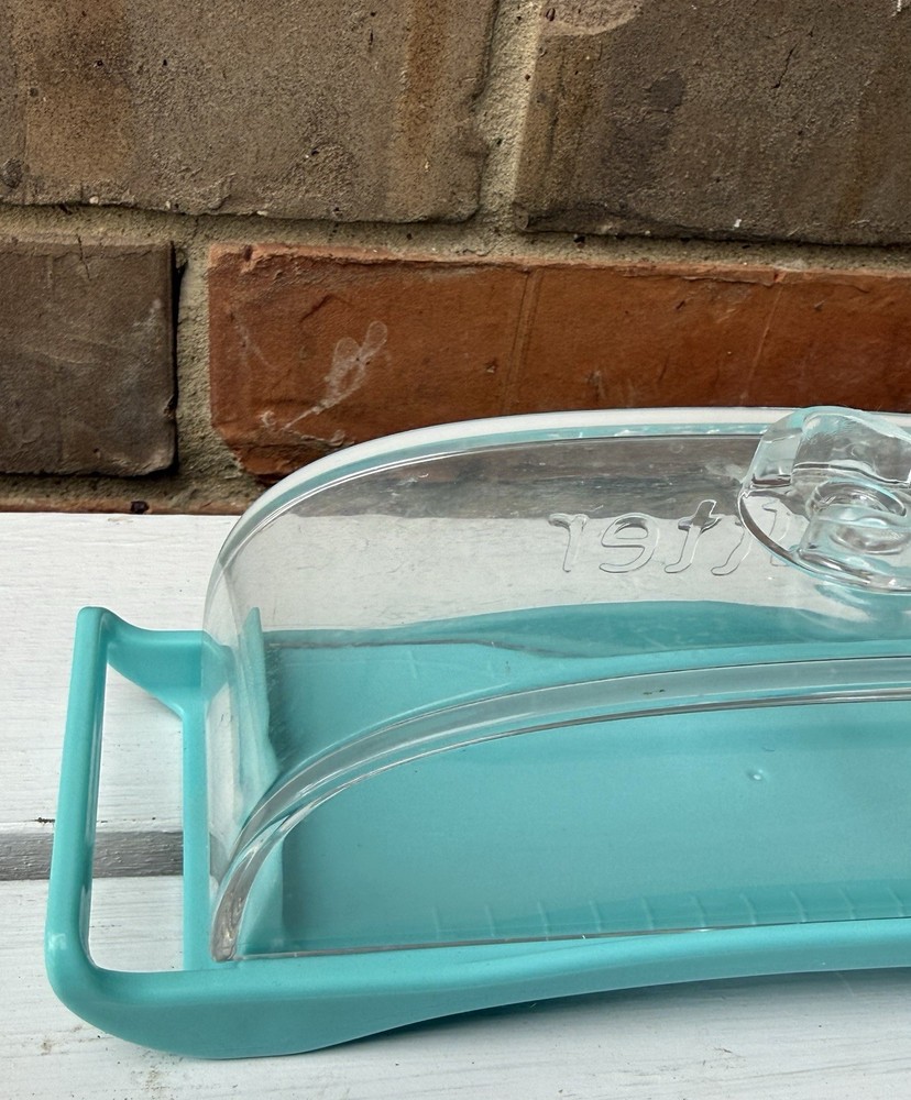 Retro Butter Dish Solid Clear Plastic Covered Single Stick Smooth See Through