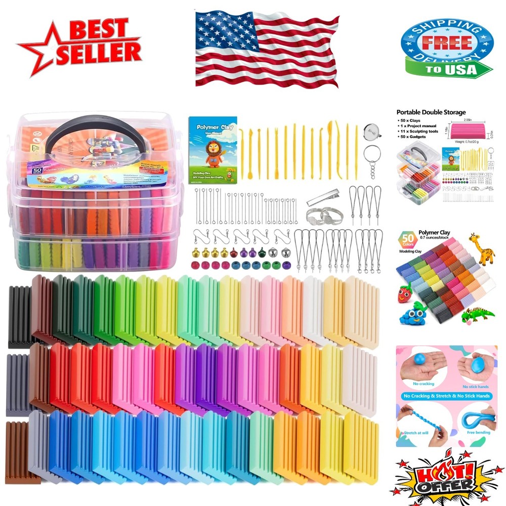 Beginner-Friendly Oven Bake Modeling Clay with 50 Colors & Sculpting Tools
