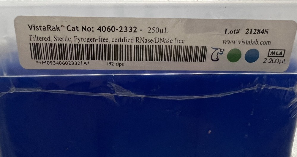 VistaLab Technologies 250uL Pipette Tips, 192 Tips, 4060-2332
