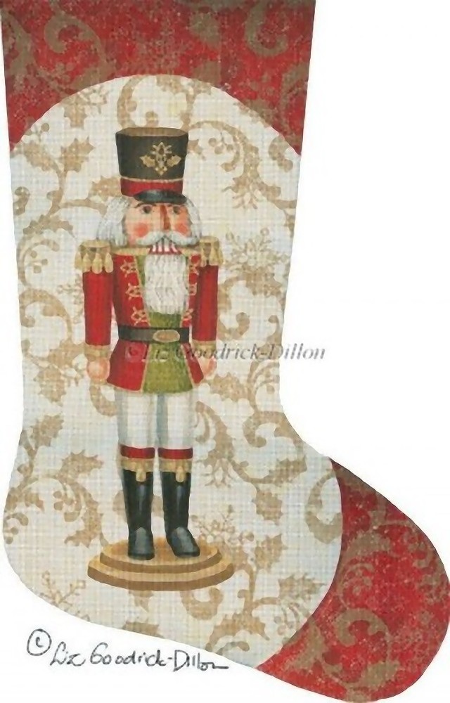 Needlepoint Handpainted Liz Goodrick Dillon Christmas Stocking Red Nutcracker