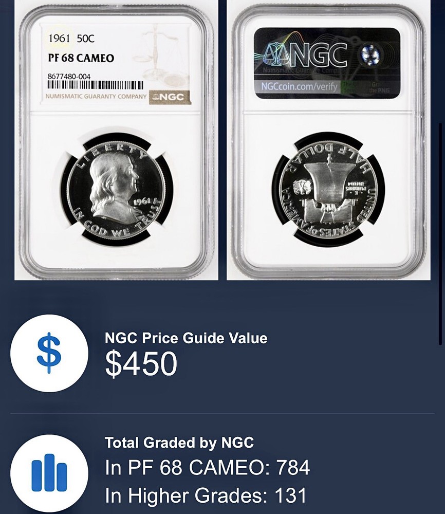 1961 FRANKLIN HALF DOLLAR PROOF NGC PR68 CAMEO