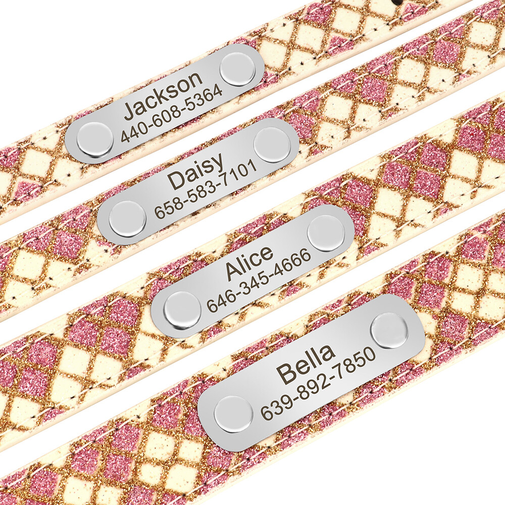 Personalized Dog Collar Soft Leather Custom Name ID Engraved Tag Adjustable S-XL