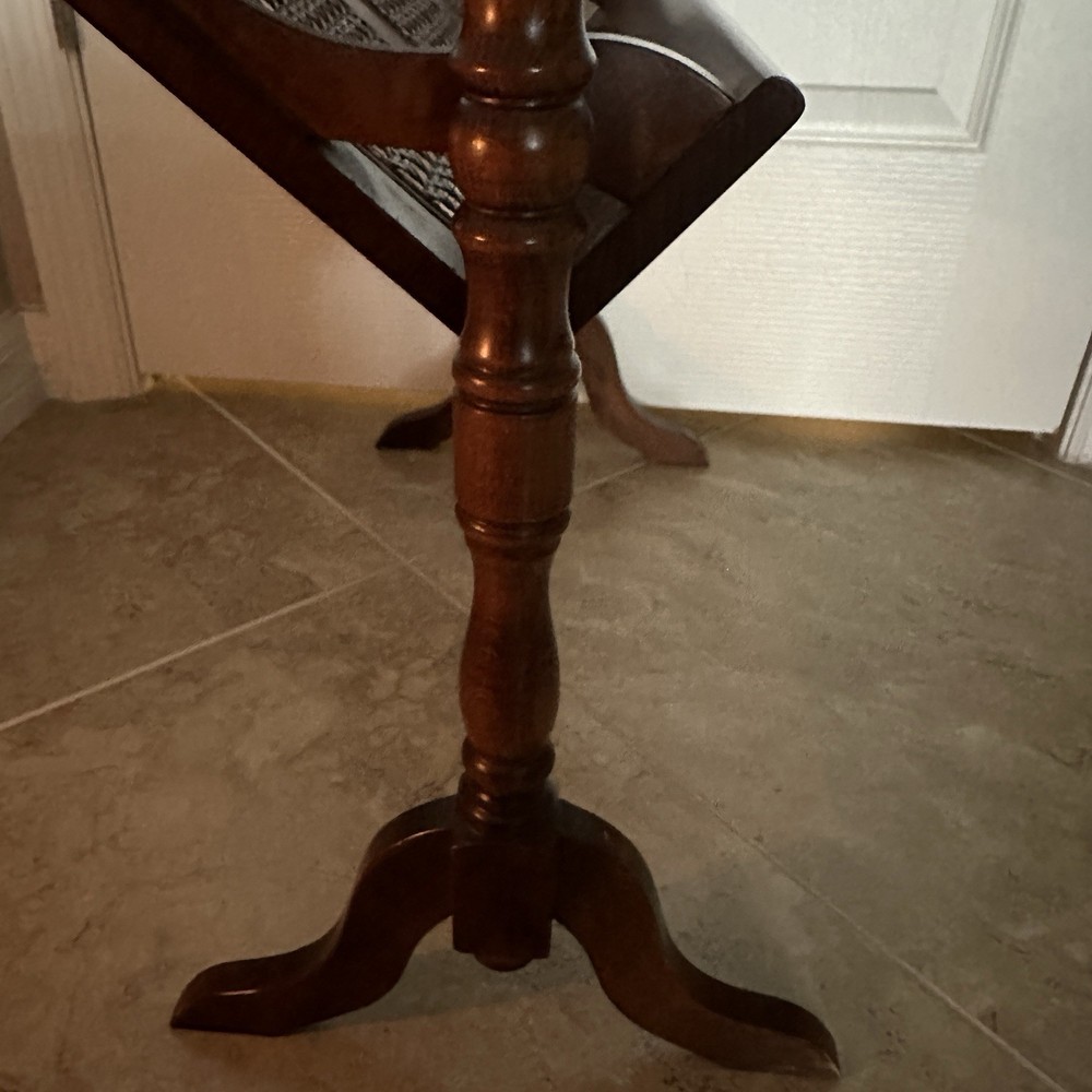 MCM Woven Wicker & Solid Wood Library Book Trough Floor Stand - 2 Tier