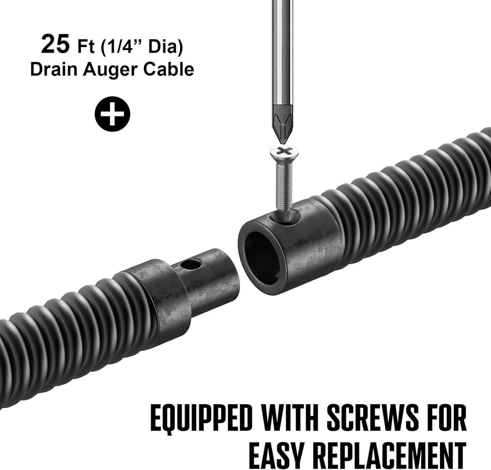 25FT Replaceable Cable, Compatible with Electric Drain Auger