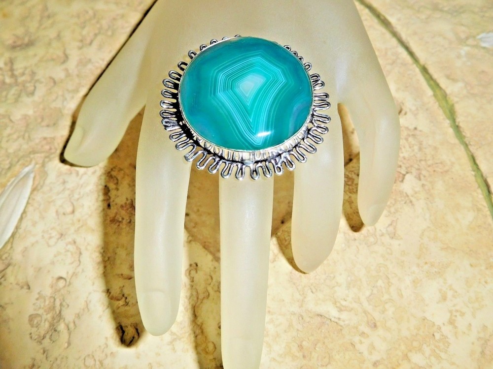 ARTISAN HANDCRAFTED NATURAL BOTSWANA AGATE GEMSTONE 925 SILVER RING ~ SIZE 9.75