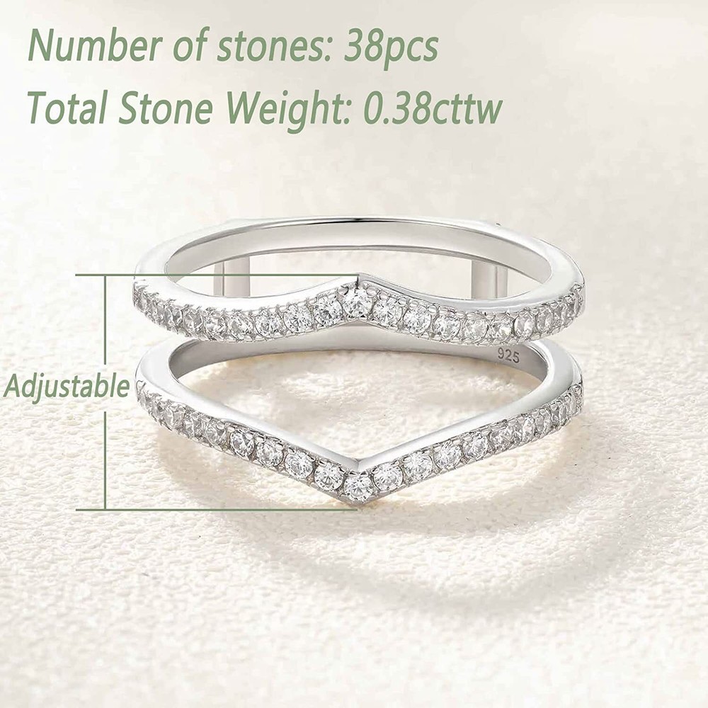 Adjustable V-shape Wedding Anniversary Band Ring Enhancer Wrap Sterling Silver