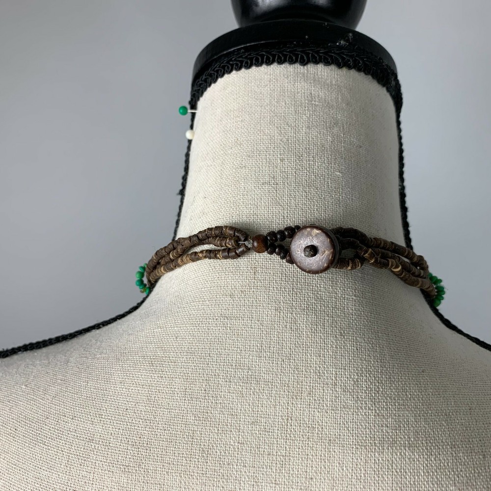 Handmade Tribal Islander Primitive Choker Beaded Painted Shell Pendant