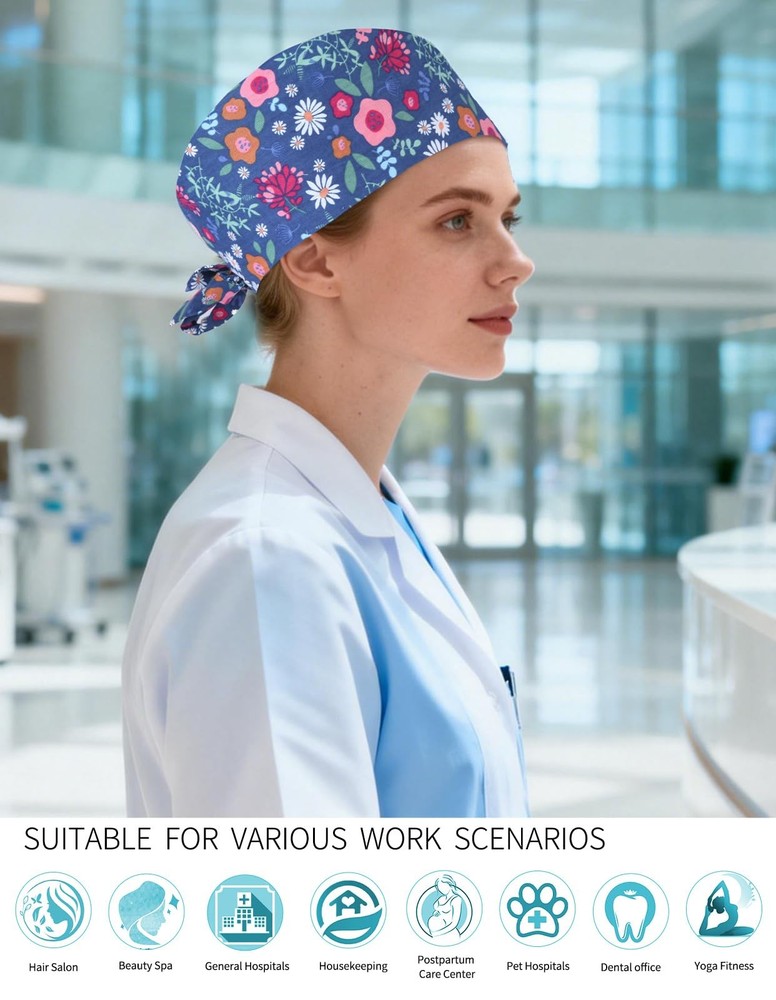 Adjustable Working Cap Elastic TieBack Scrub Cap Unisex One Size Colors