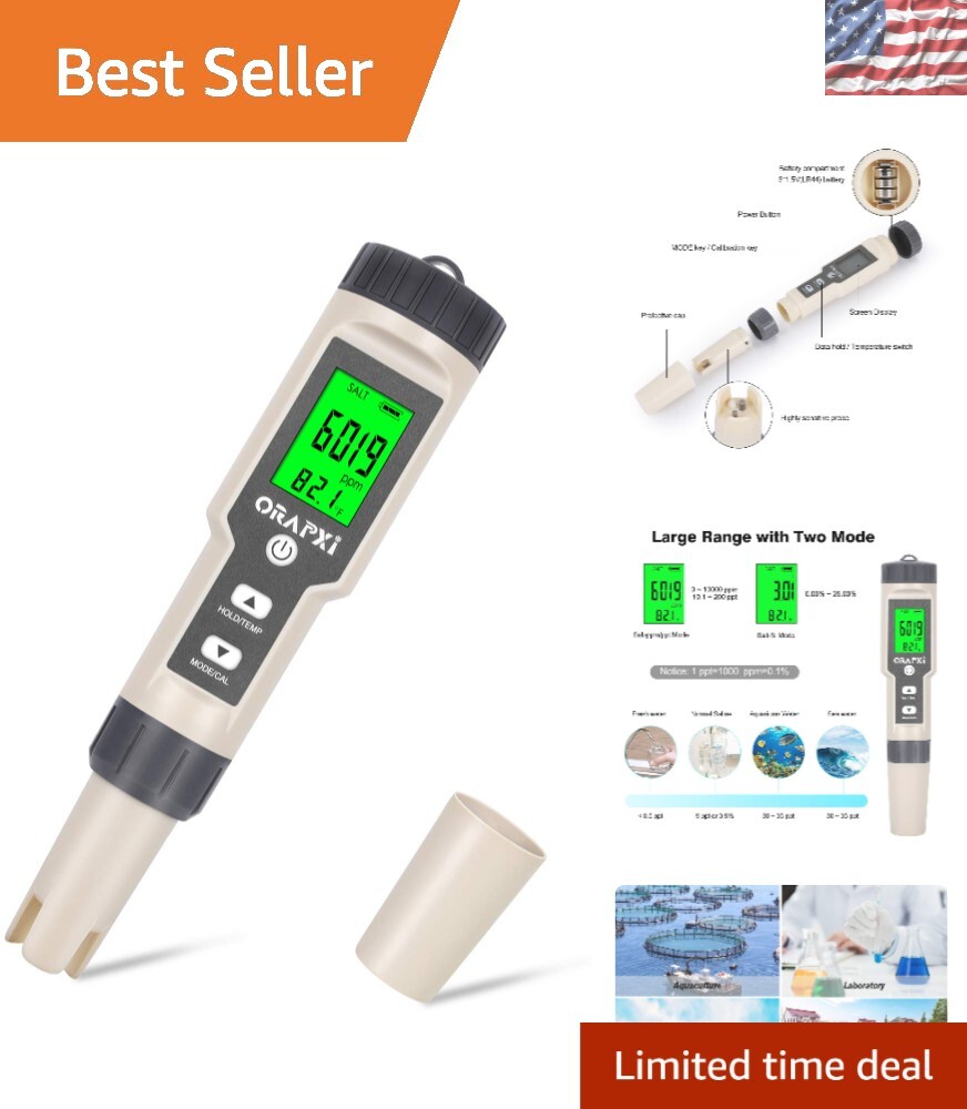 Versatile Digital Salinity Tester - 4-in-1 Functionality for Saltwater Tanks