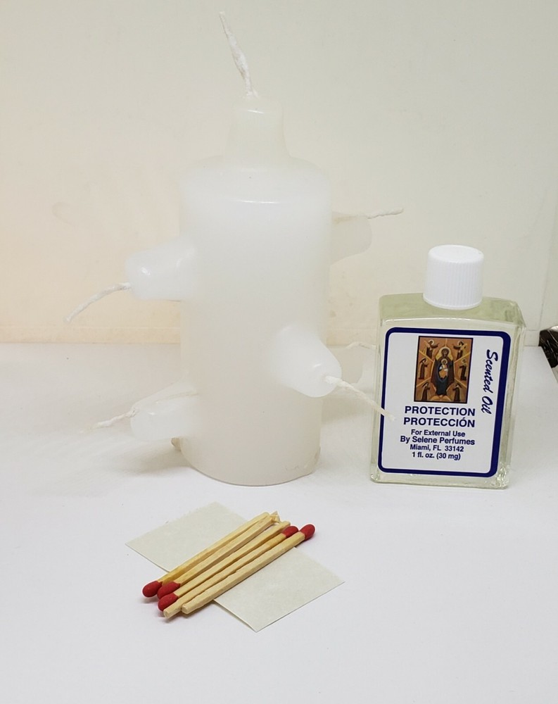 VELA 7 MECHAS BLANCA PODEROSA PARA PROTECCION Y ROMPER TRABAJOS KIT COMPLETO !