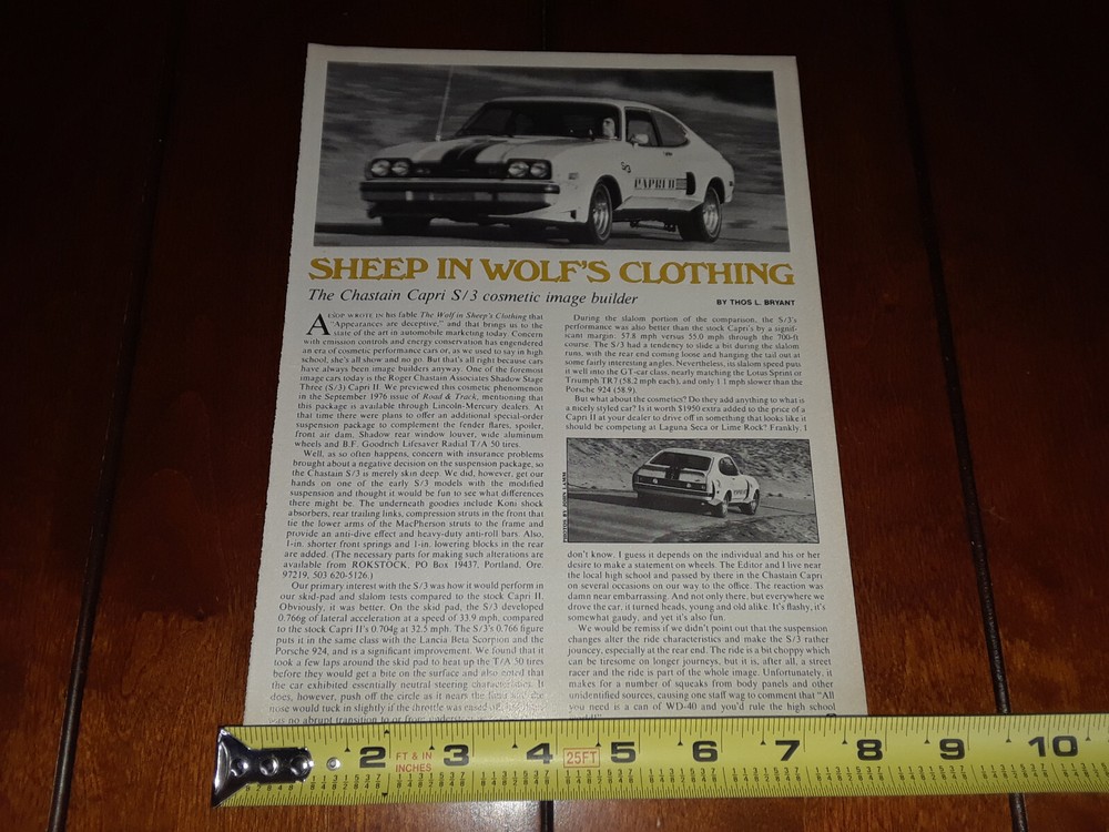 CHASTAIN CAPRI S/3 ORIGINAL 1977 ARTICLE