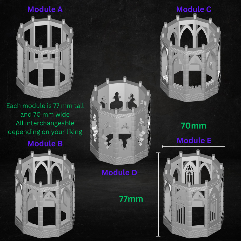3D Printed Stackable Plant Support: Gothic Decagon Moss Pole Tower