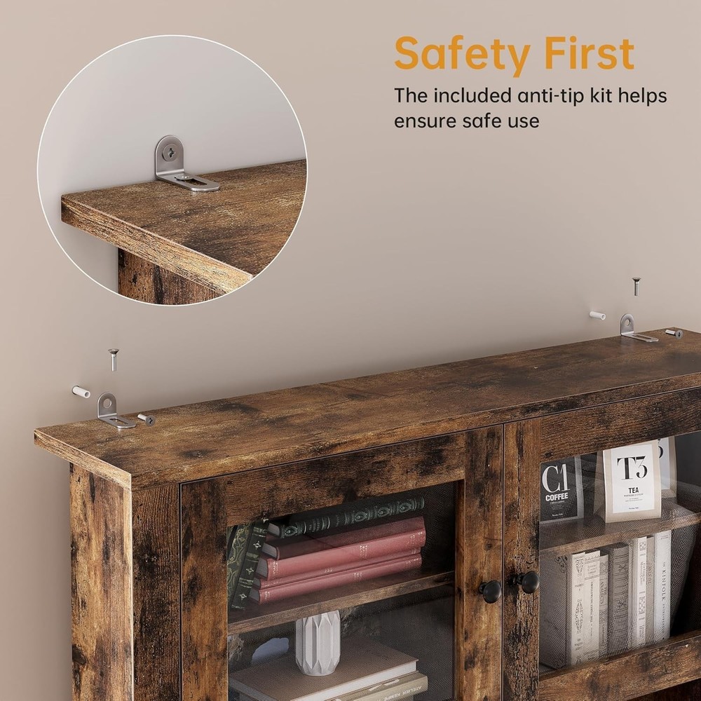 Kitchen Hutch W/ Doors & Adjustable Shelves, Multi-Use Storage for Microwave