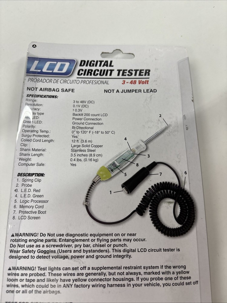 Performance Tool W2992 Computer Safe LCD Digital Circuit Tester 3 to 48 Volt