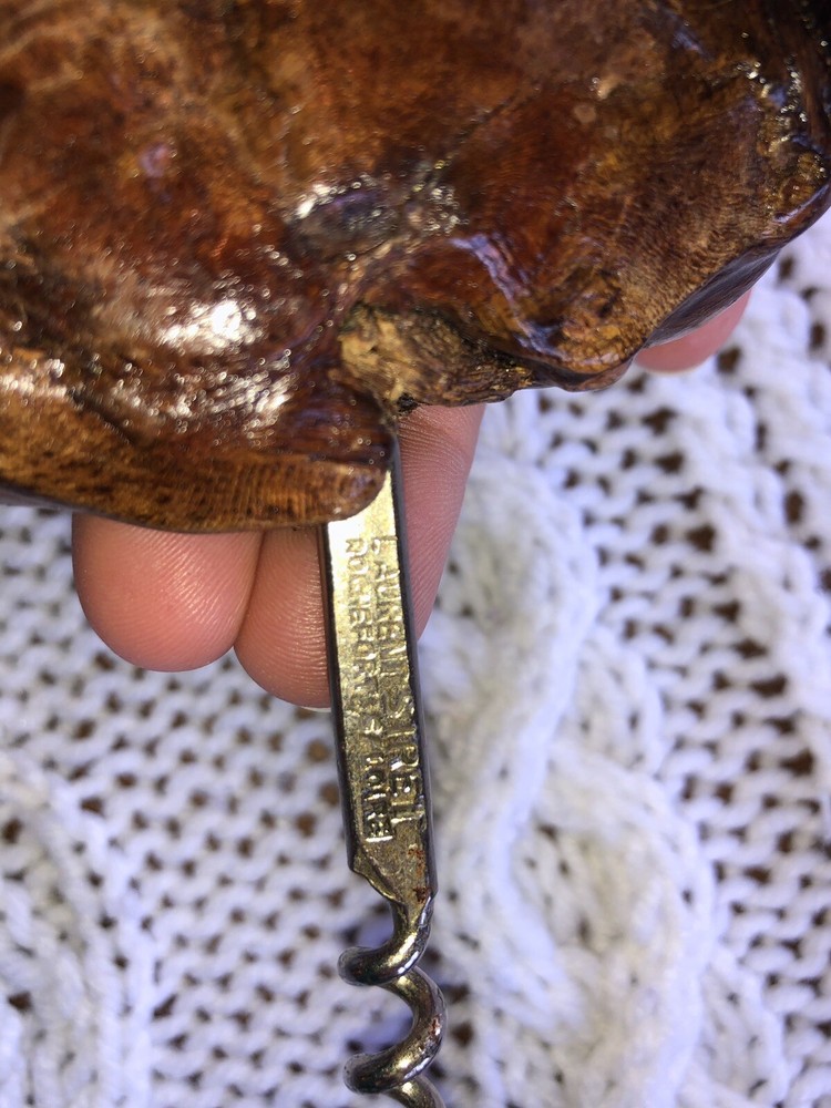 Wood Handle CORKSCREW Wine Pull Key Laurent FRANCE Gnarled GRAPE VINE Vineyard