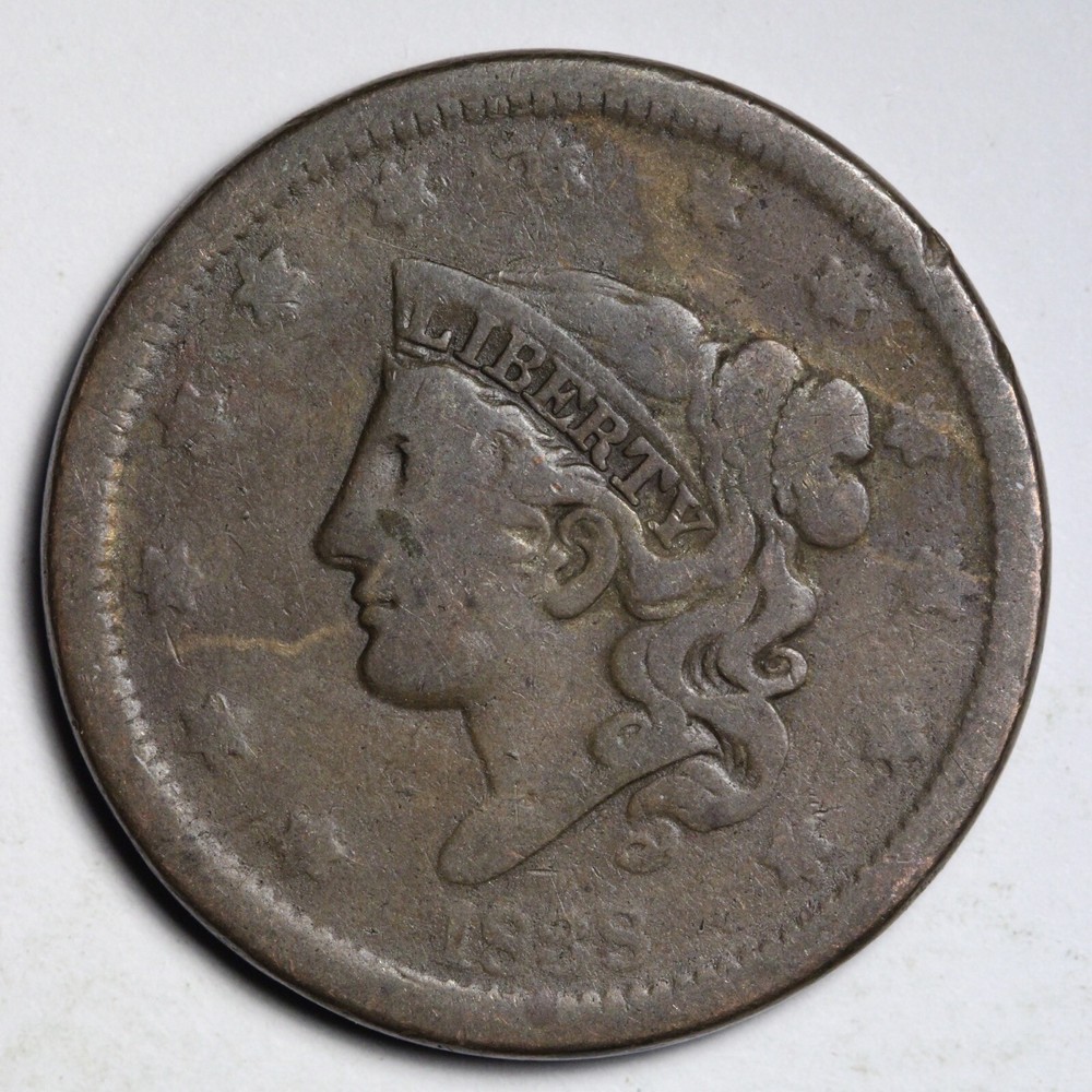 1838 Coronet Head Large Cent CHOICE FINE E199 JNL