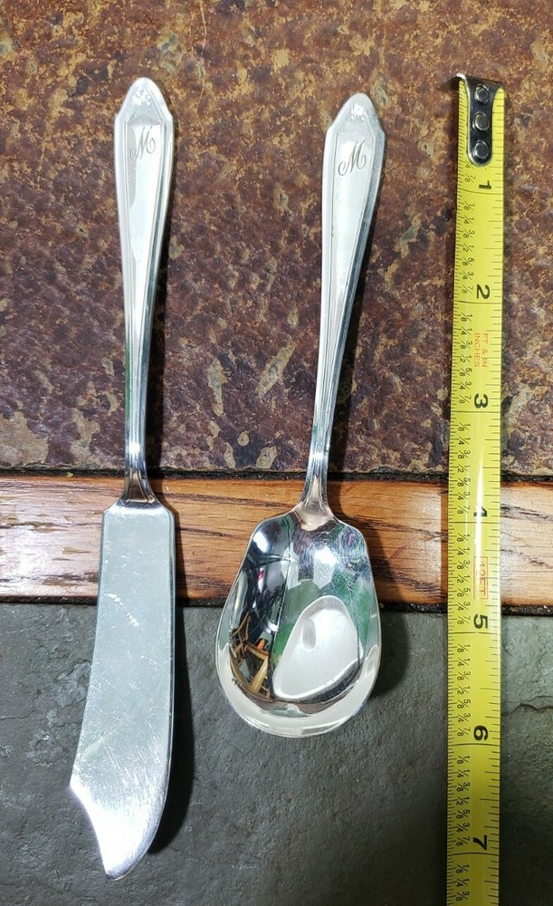 ✔VTG NATIONAL NTS22 SILVERPLATED MASTER BUTTER 🧈 KNIFE & SUGAR SPOON