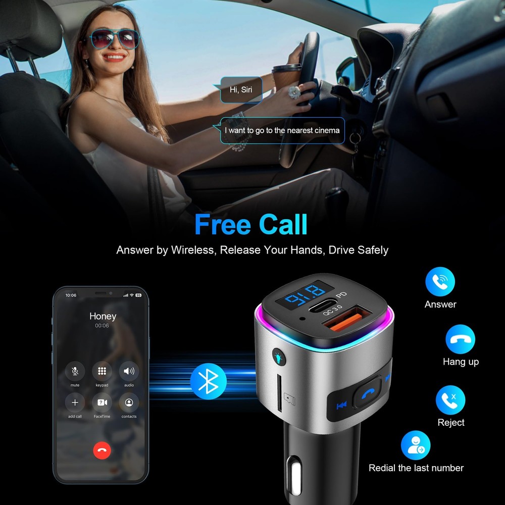 (Upgraded Version) FM Transmitter Bluetooth, Bluetooth Car Adapter [PD 30W & ...