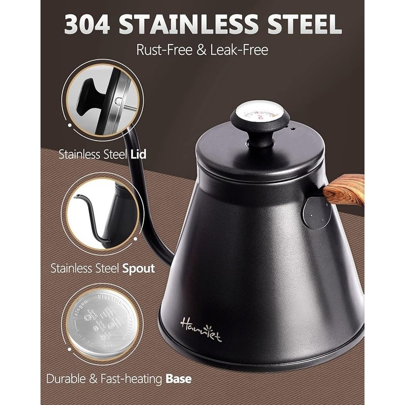 Stainless Steel Gooseneck Kettle W/ Thermometer Precision Brewing Compatibility