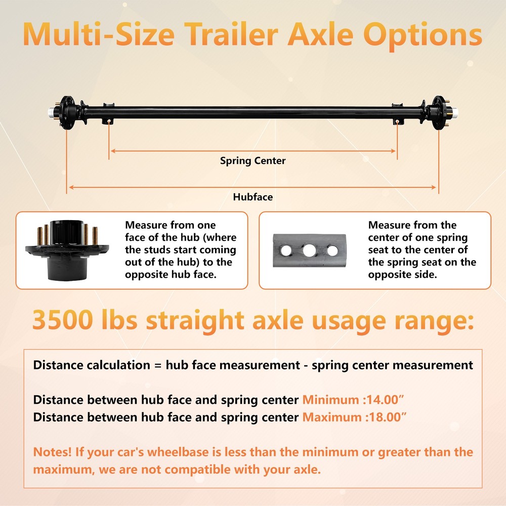 80" Spring Center New 95" Hubface 5x4.5 Bolt Pattern 3500 lbs Trailer Axle