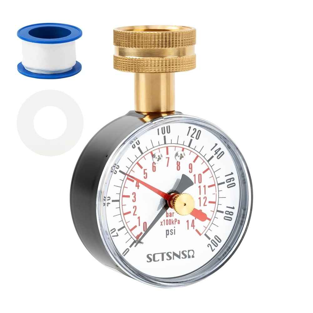 Accurate 0-200 PSI Water Pressure Gauge with Red Max Pointer, 2.5" Dial