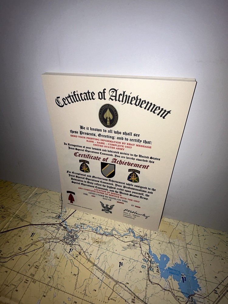 U.S. ARMY - JOINT SPECIAL OPERATIONS COMMAND - CERTIFICATE OF ACHIEVEMENT