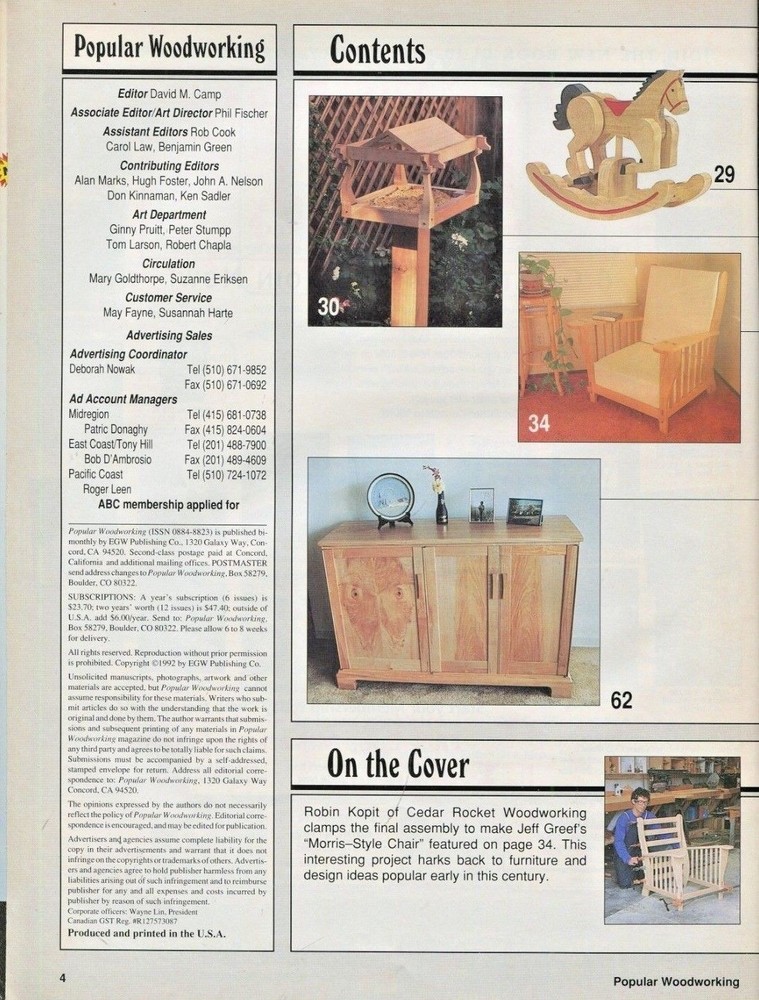 Popular Woodworking Magazine March 1992 # 65 Pull Out Wood Working Patterns