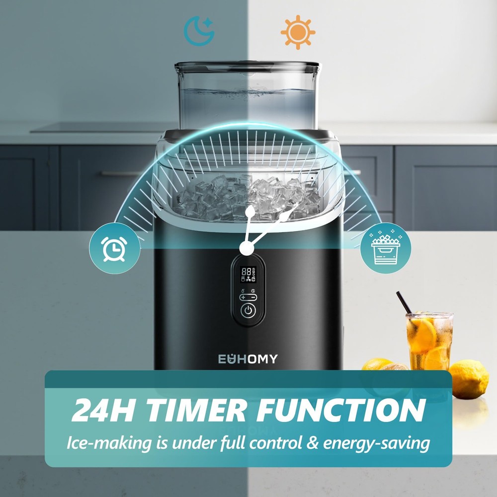 Ice Cube Maker Machine Countertop with External Water Tank, 2 Ways to Add Wat...