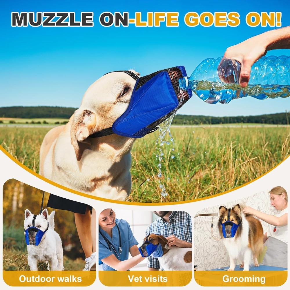 Mesh Dog Muzzle Breathable Soft Dog Muzzle W/ Reflective Straps Secure Fit