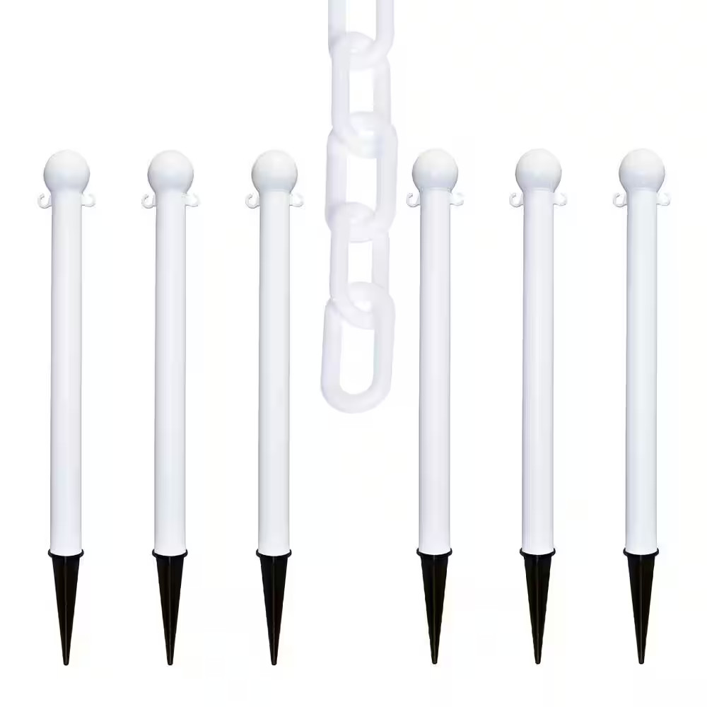 White Heavy-Duty Ground Pole and Chain Kit
