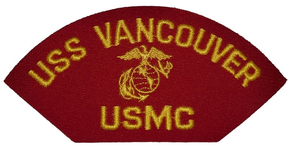 USS VANCOUVER USMC GOLD EAGLE, GLOBE, ANCHOR RED PATCH