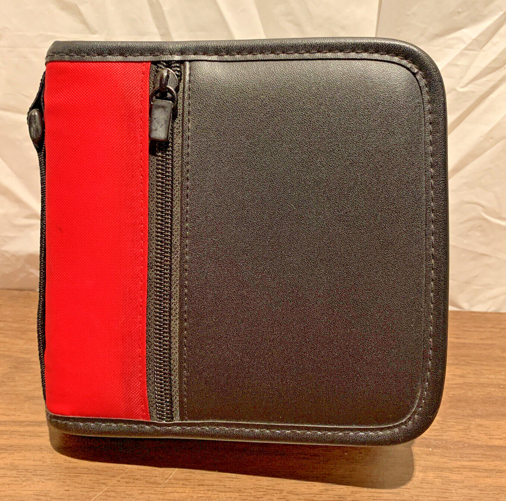 Zippered CD Wallet, Holds 24 CD/ DVD/Blue Ray, Black & Red W/ Handle