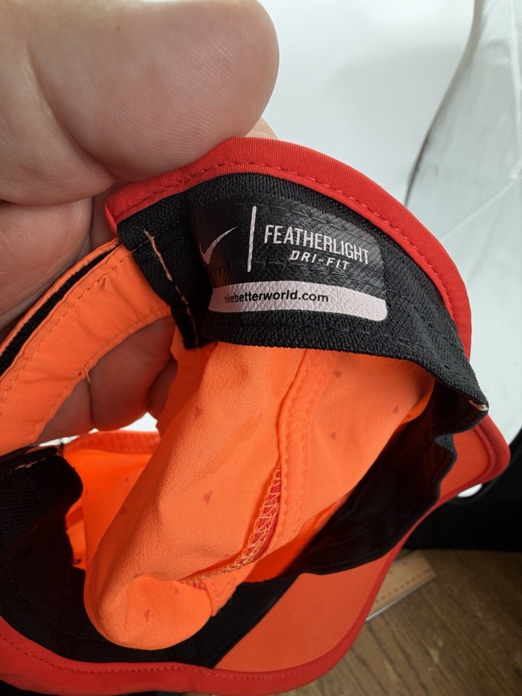 Nike Featherlight RUN Dri-Fit Hat Orange Triangle Pattern Adjustable Running Cap