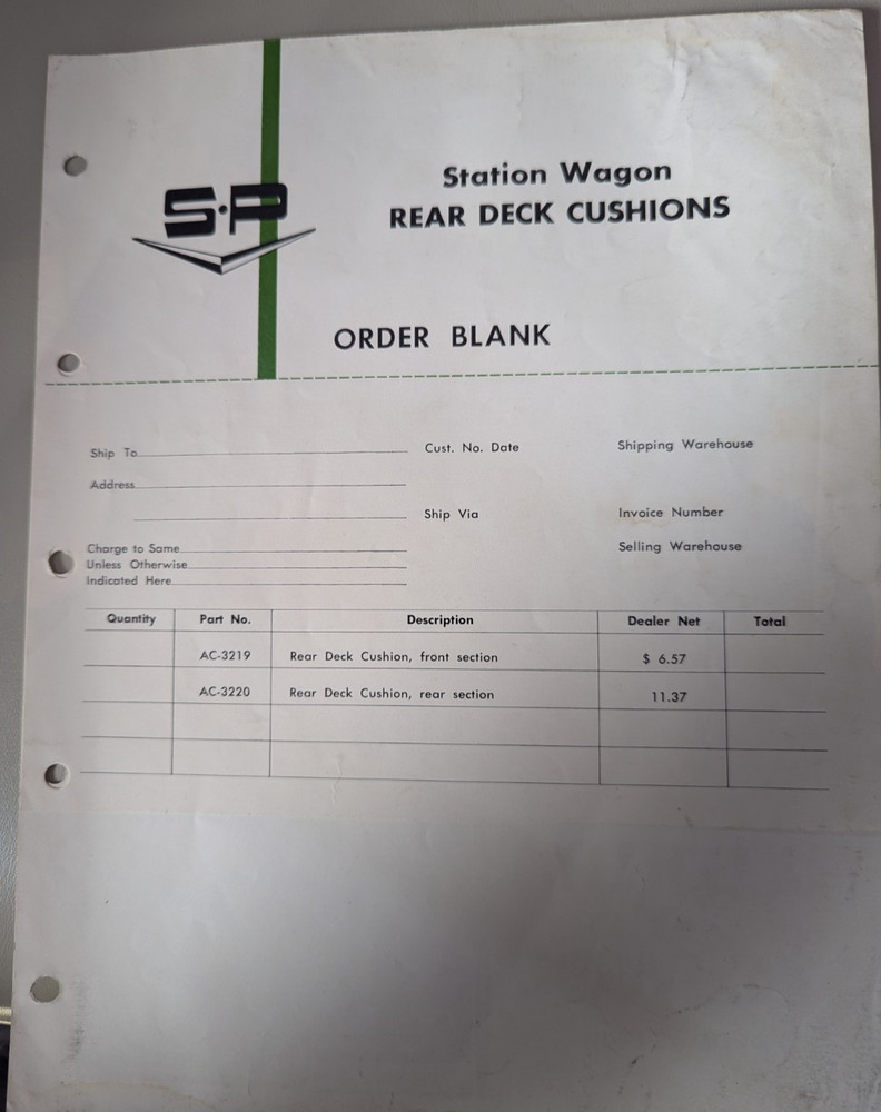 Studebaker Accessory Rear Deck Cushion Flyer