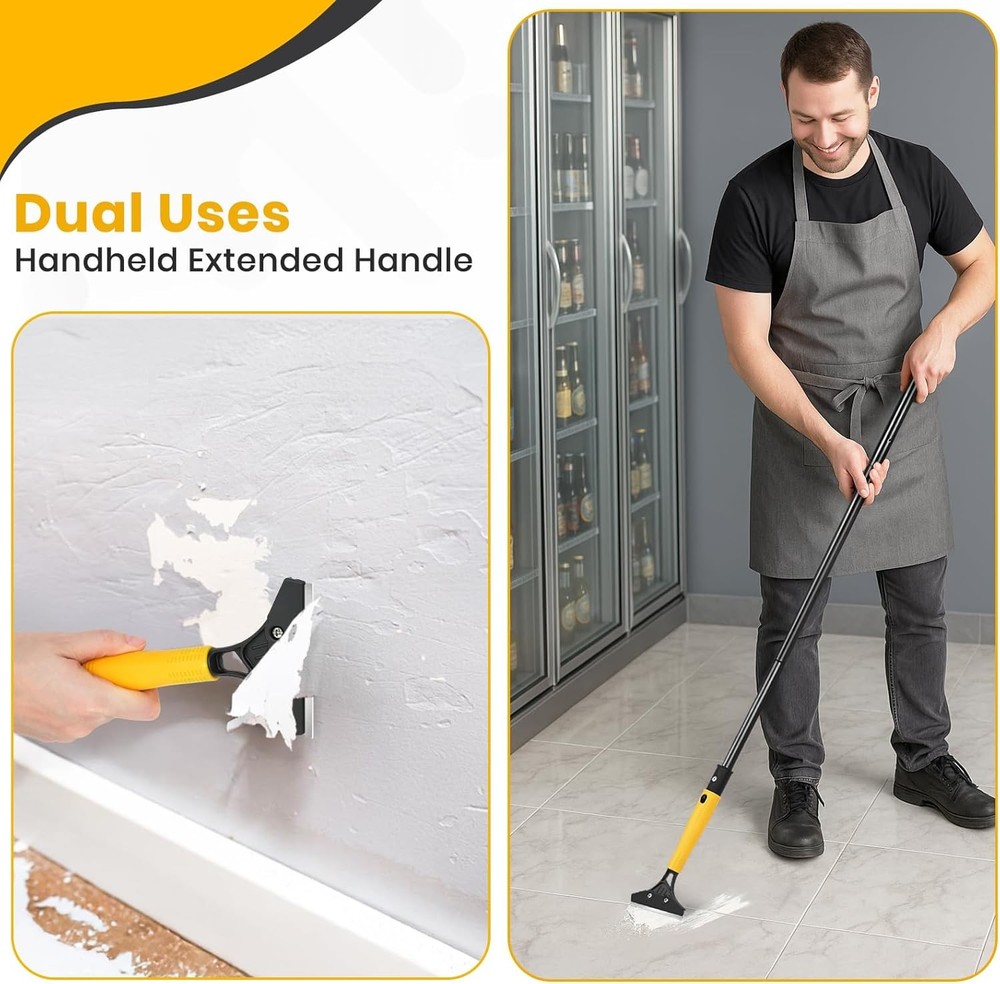 Heavy Duty Floor Scraper with 44.5” long handle, 4” Scraper Tool with 10 Rep