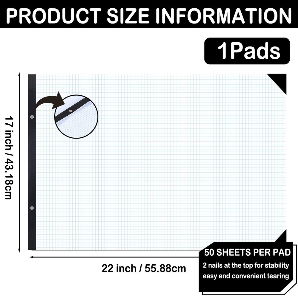 Large Engineering Graph Paper Pad 22x 17 Landscape 4 X 4 Blue Grid Pad Giant ...