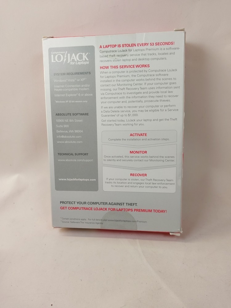 Computrace Lojack For Laptops Premium 3 Year Subscription Mac Version CD-ROM