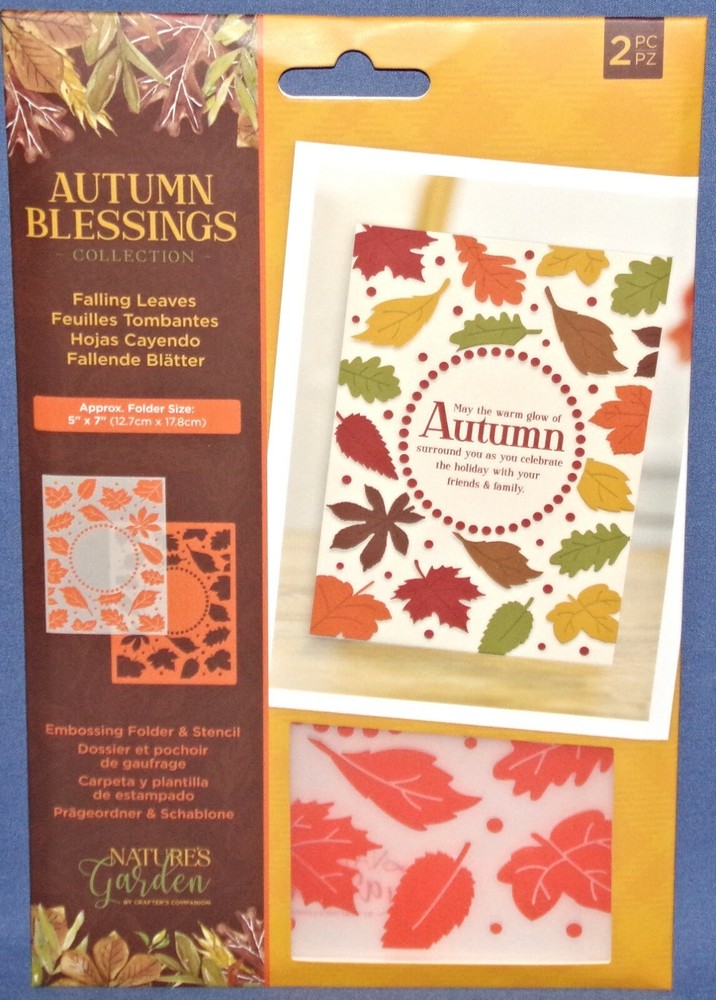 Autumn Blessings Collection Falling Leaves Embossing Folder & Stencil All New