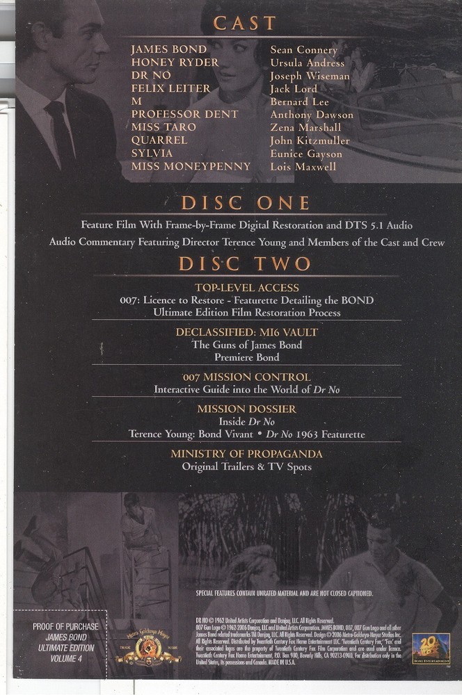 No Disc 007 Dr No (2006) Ultimate Edition Information Booklet