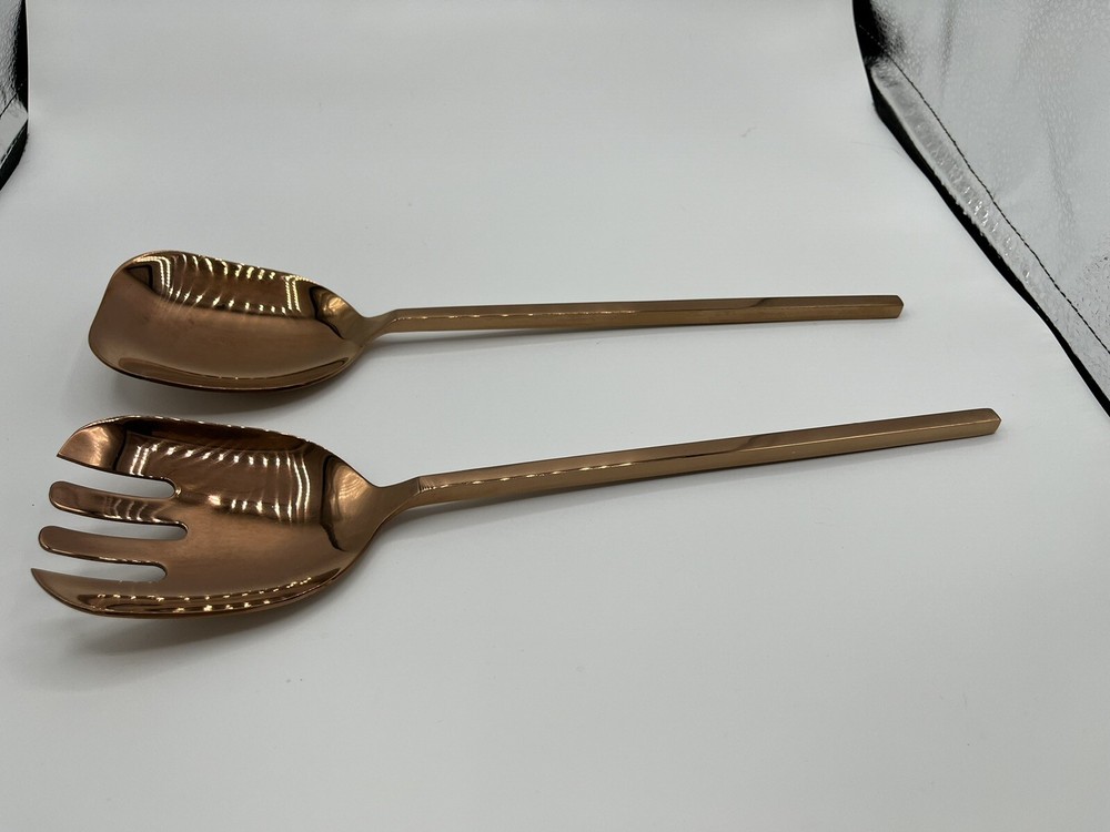 Copper MCM Style Salad Serving 2 Piece Set Long Handle 13"