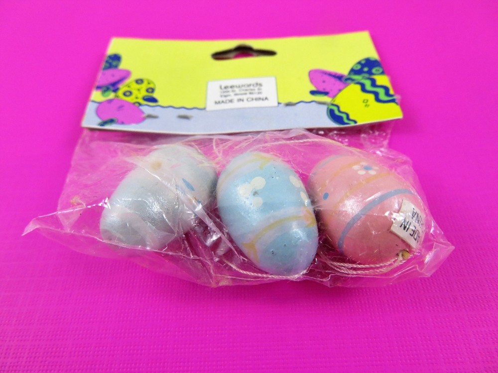 Rare Vintage Leewards 3 Miniature Easter Egg Ornaments New In Sealed Package