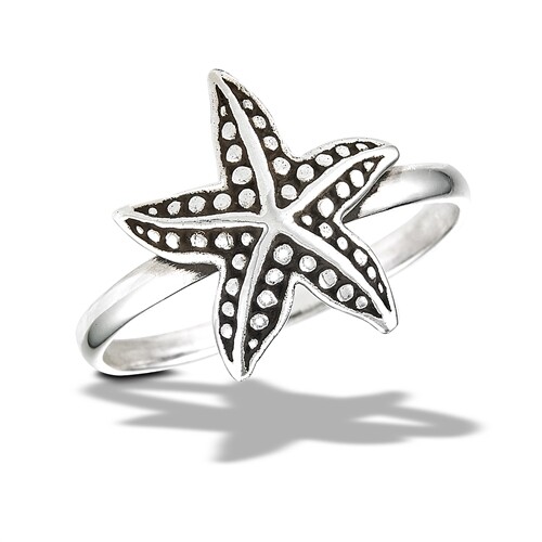Sterling Silver Oxidized Starfish Ring With Granulation