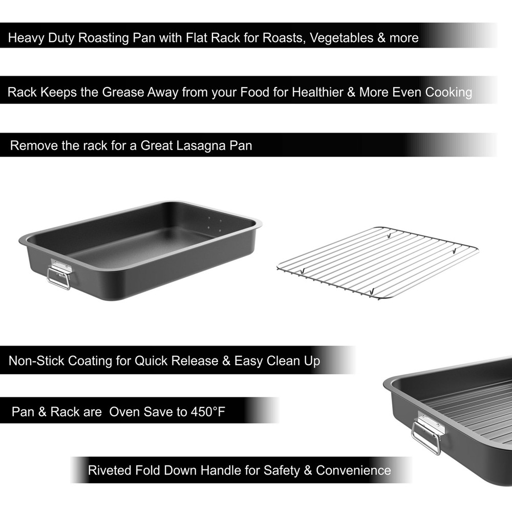 Nonstick Oven Roasting Pan W/ Flat Rack & Tray