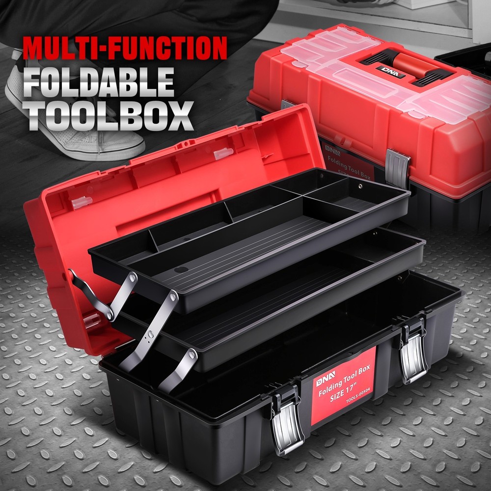 Workshop Garage Lockable 17" 3-Drawer Plastic Tool Box Organizer Storage Red